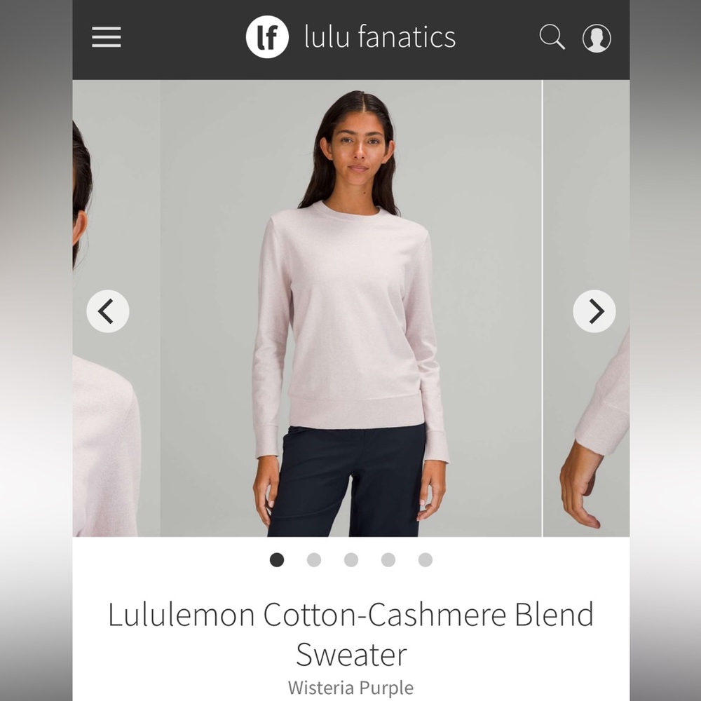 Lululemon Cotton-Cashmere Blend Sweater Wisteria Purple